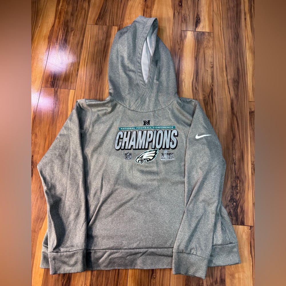 Nike Gray Perforated Hoodie Eagles Super Bowl Champions